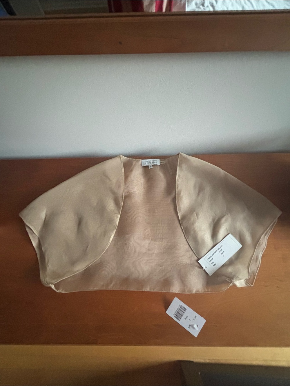 NWT Teri Jon Light Gold Satin see through Bolero Crop Jacket